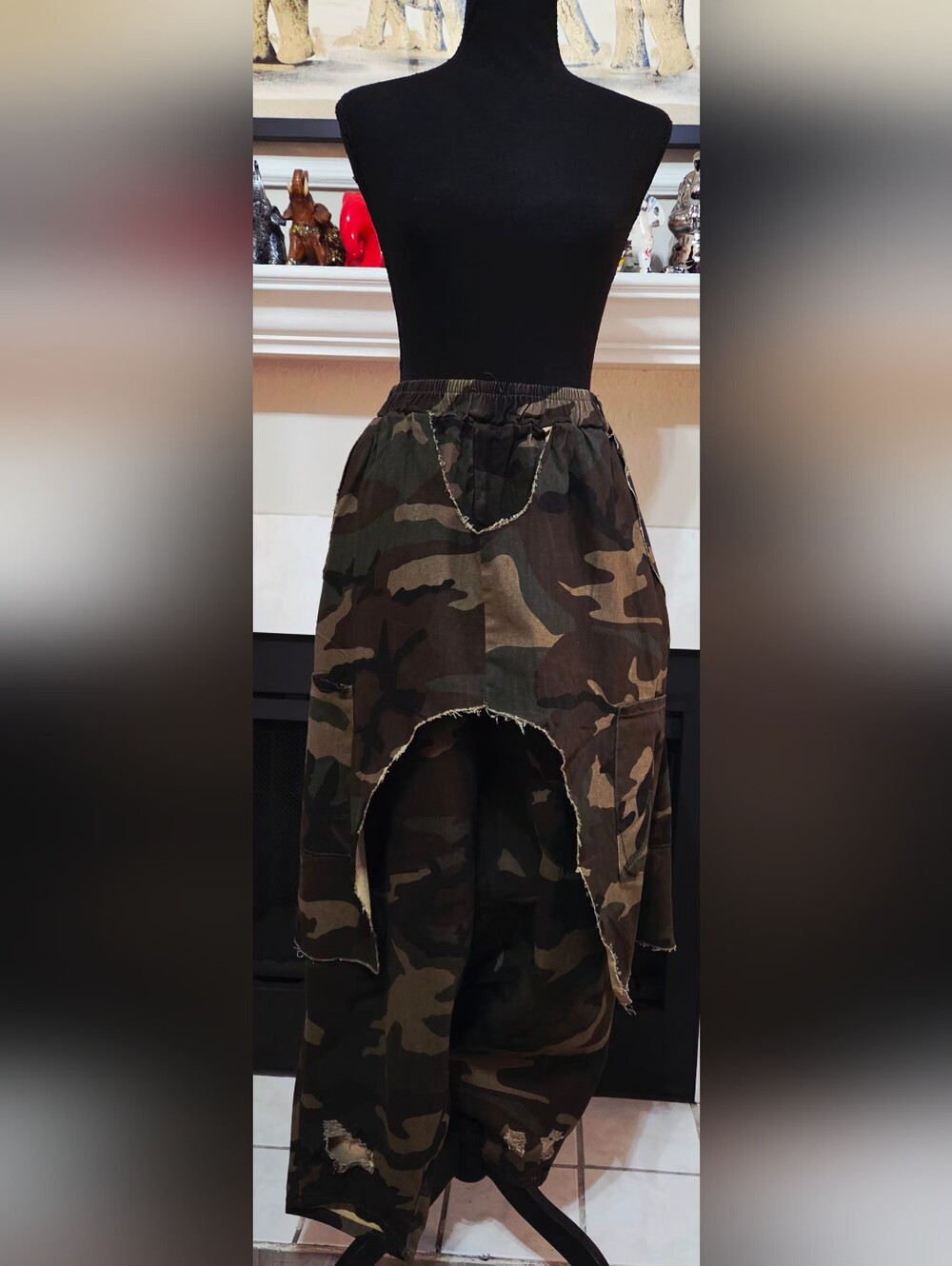High-Low Cargo Olive Camouflage Print Pocket Haram Pants